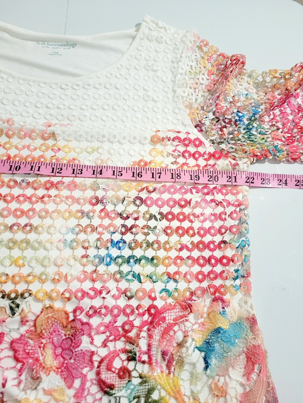 Soft Surroundings Lace Tunic Top Size Large Floral Crochet Overlay Boho Romantic - Picture 8 of 11